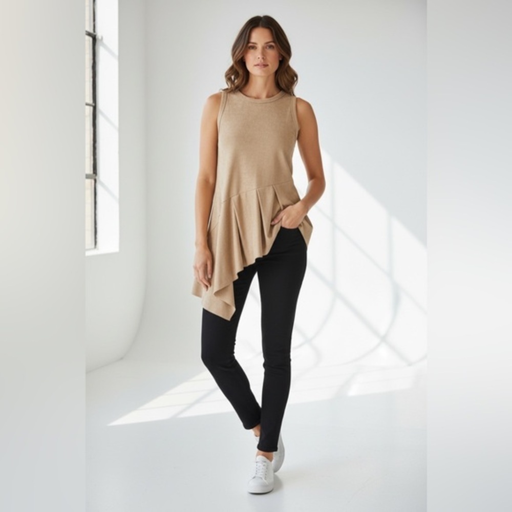 Gracia Tan Suede Asymmetrical Draped Sleeveless Top – Size S NWT